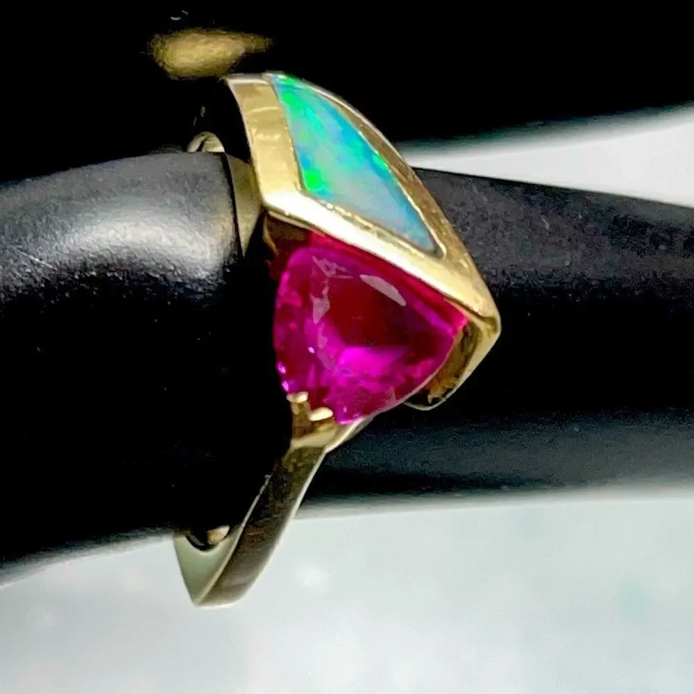Opal and Pink Sapphire 14K Ring Size 6